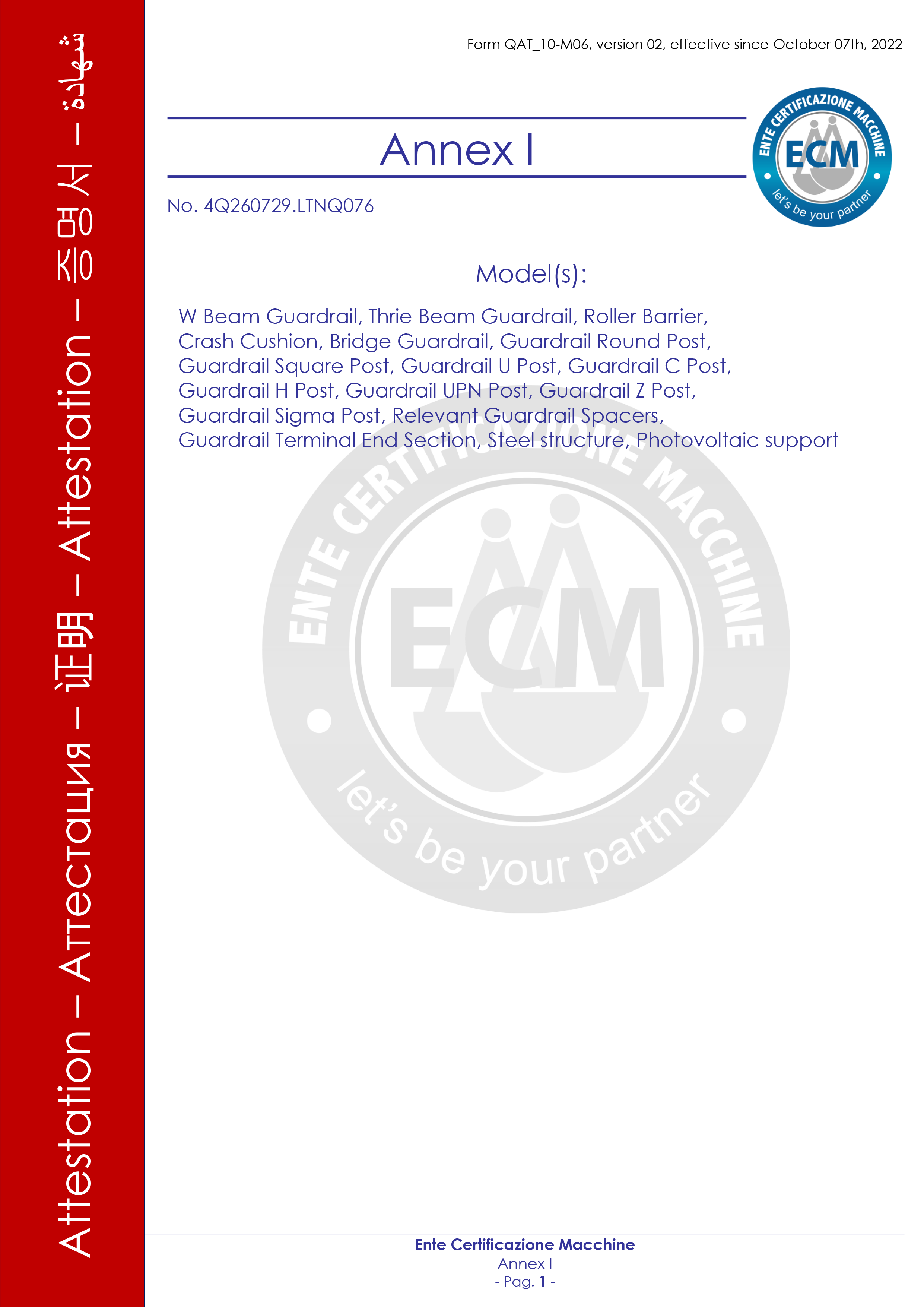Anexo I do atestado ECM n.º 4Q260729.LTNQ076, lista completa de categorias fornecida