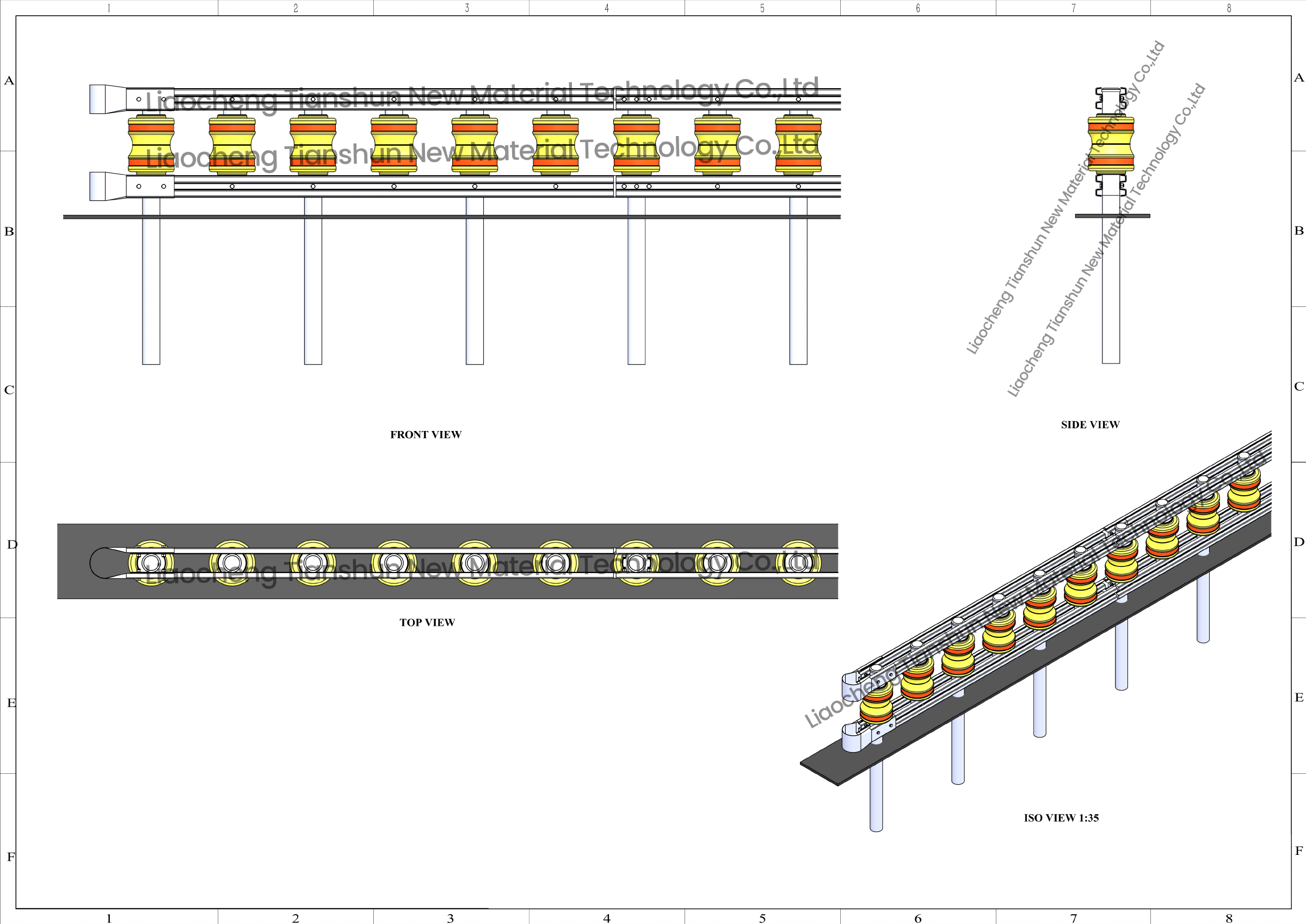 Color assembly views - complete roller barrier drawing page 3 of 4