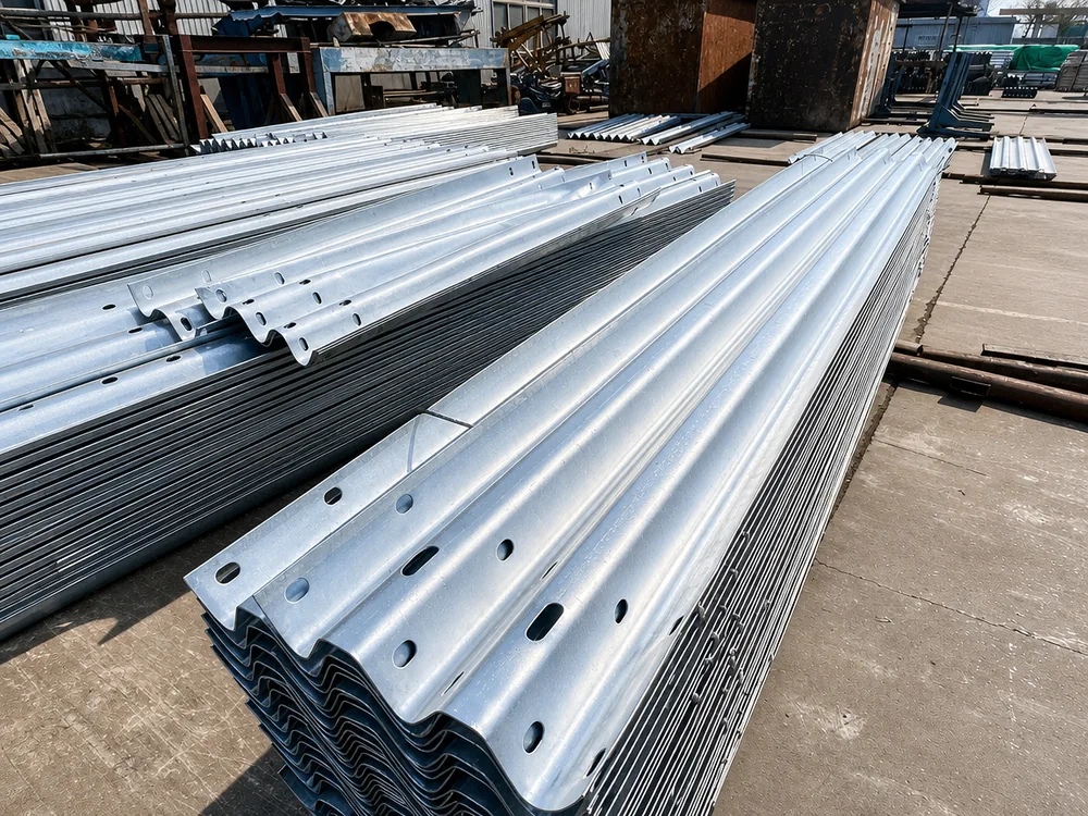 Stacked Thrie-beam guardrail sections